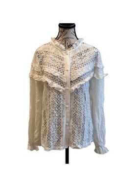 Sexy White Boho Lace Blouse | Sample | Large  #0143